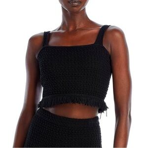NWT AQUA FRINGE CROCHET CROP TOP BLACK SIZE M